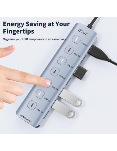 Hub USB 3.0 7 Puertos Aluminio - Alta Velocidad 5Gbps