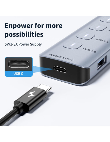 Hub USB 3.0 7 Puertos Aluminio - Alta Velocidad 5Gbps