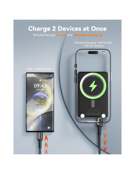 Batería Portátil MagSafe Kuulaa 5000mAh Carga Rápida USB-C