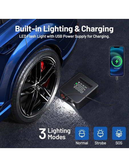 Compresor de Aire Portátil RKV86 NW11 150 PSI con Linterna LED