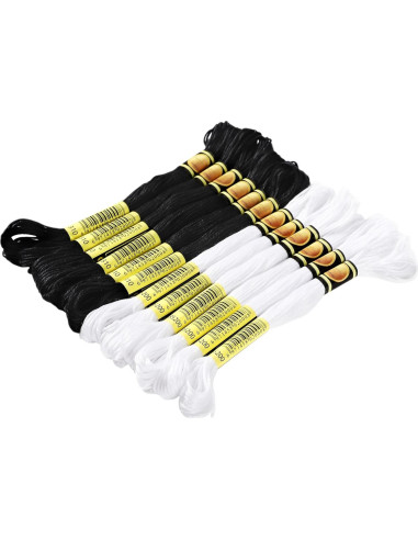Set de 12 Madejas Hilo de Bordar Xiphum 8m Negro y Blanco