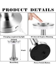 Lámparas de Mesa LED Portátiles VIHOSE 8 Pcs Plata 15 Horas 2