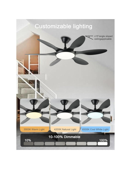 Ventilador de Techo FUMLTP 51 cm con Luz LED y Control Remoto