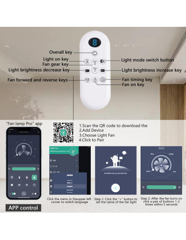 Ventilador de Techo FUMLTP 51 cm con Luz LED y Control Remoto