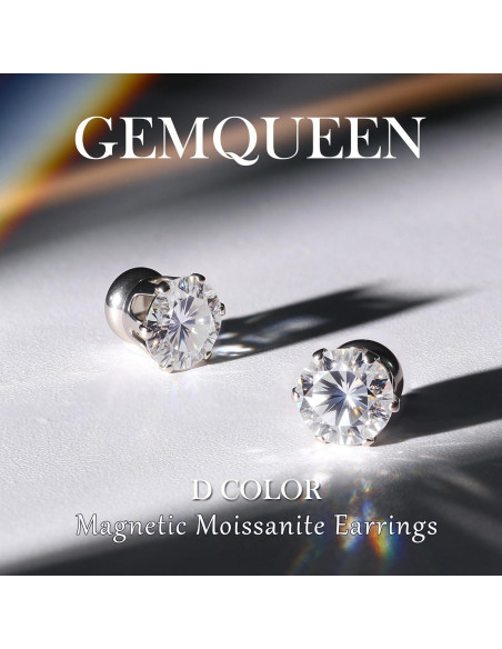 Pendientes Magnéticos Moissanita 6mm Acero Inoxidable Hipoalergénico