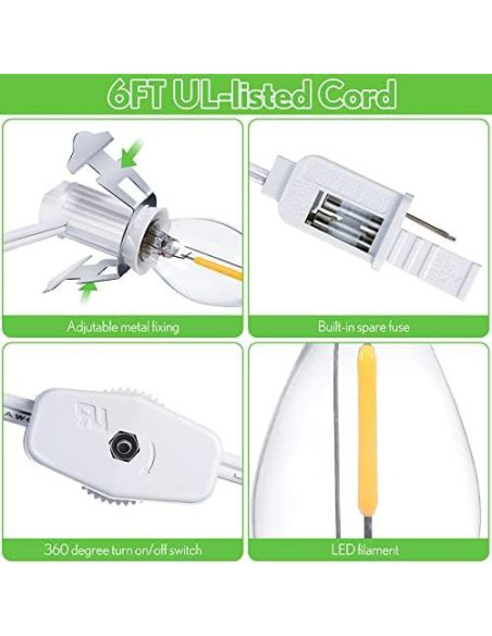 Kit de Lámpara LED Hiboom con 2 Bombillas y Cordón 1.83m