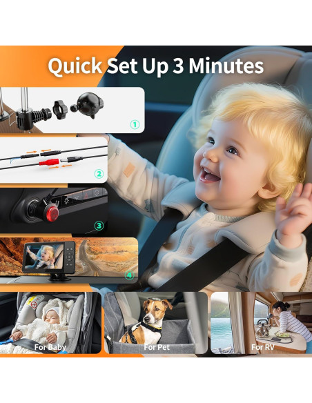 Cámara de Auto para Bebés CY401 4.3" HD 1080P con Zoom 4X