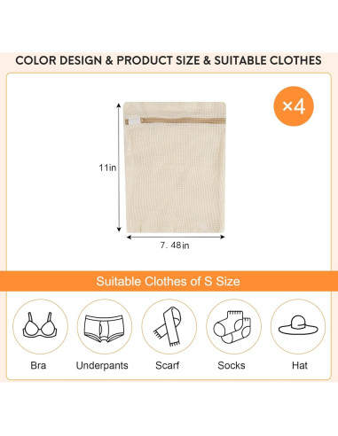 Bolsa de lavandería de malla algodón orgánico NAHADS 4 piezas