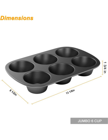 Molde para Muffin Jumbo Tiawudi 3 Piezas 6 Tazas Antiadherente