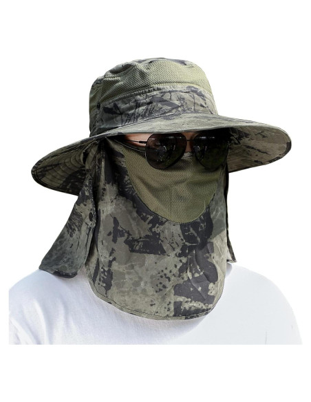 Sombrero de Pesca FLYEARTH UPF 50+ con Visera Ancha y Cubierta Facial