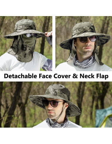 Sombrero de Pesca FLYEARTH UPF 50+ con Visera Ancha y Cubierta Facial