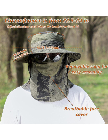 Sombrero de Pesca FLYEARTH UPF 50+ con Visera Ancha y Cubierta Facial