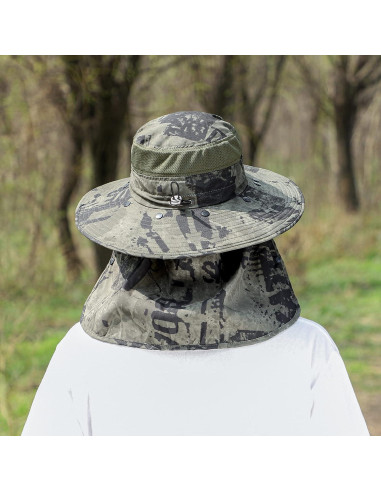 Sombrero de Pesca FLYEARTH UPF 50+ con Visera Ancha y Cubierta Facial