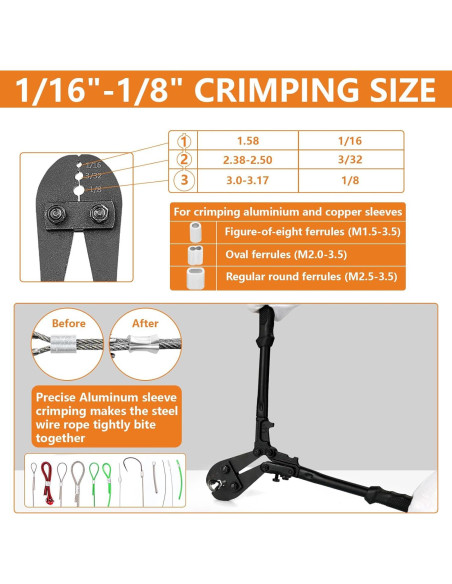 Kit de Cable de Acero Inoxidable 1/8 30.48m TooTaci con Herramientas