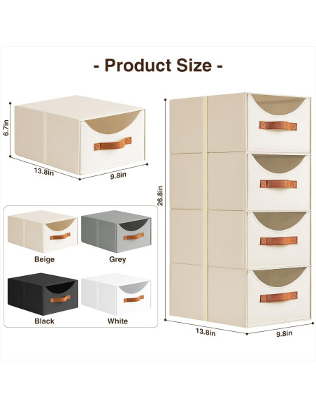 Cajones de Almacenamiento Apilables Homsorout 4 Piezas Beige