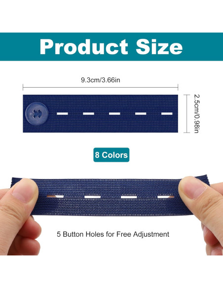 Extensores de Botón Elástico LUSTRIB 8 Pcs Ajustables 9.4 cm