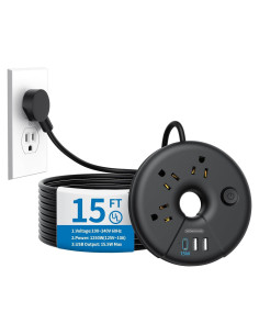 Regleta de Enchufes NTONPOWER 15FT con 3 Salidas y USB