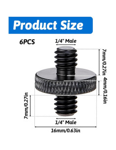 Paquete de 6 Tornillos de Trípode Tweruna 1/4" Macho Negro 2