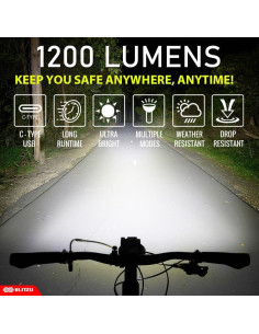 Juego de Luces para Bicicleta BLITZU Gator 1200 Lúmenes USB-C 2