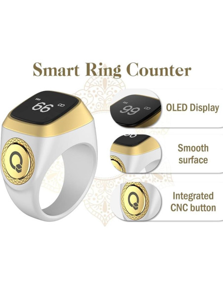 Contador de Anillo Inteligente Tasbih Abiyou 18MM Blanco
