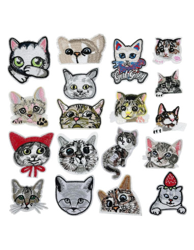 Kit de 18 Parches de Gato Bordados Woohome para Planchar