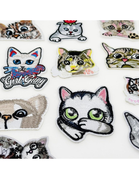 Kit de 18 Parches de Gato Bordados Woohome para Planchar