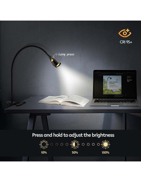 Lámpara de Lectura Clip Acegoo con Luz Regulable y USB-C