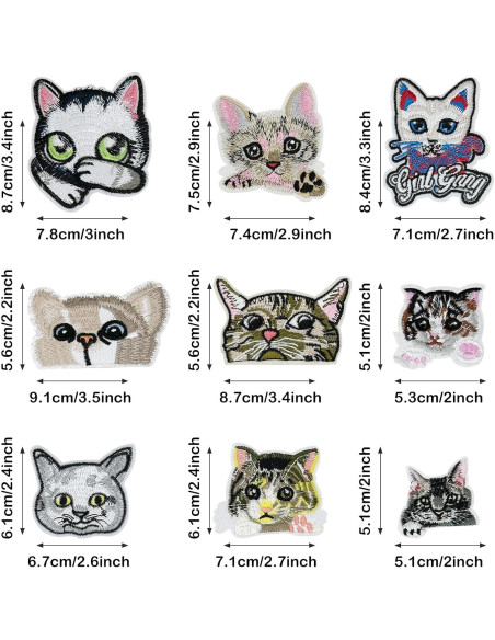 Kit de 18 Parches de Gato Bordados Woohome para Planchar