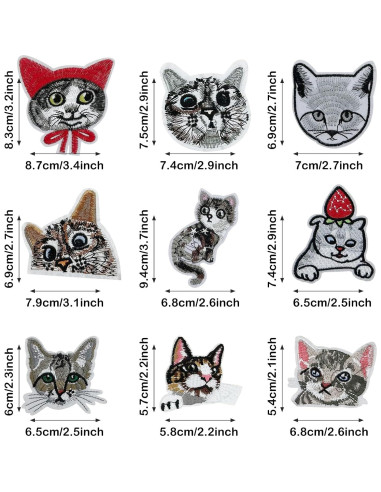 Kit de 18 Parches de Gato Bordados Woohome para Planchar