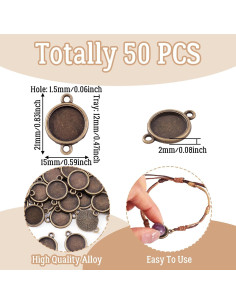 50 Piezas Conectores de Cabochón Antiguo Bronce 12mm Pandahall 2