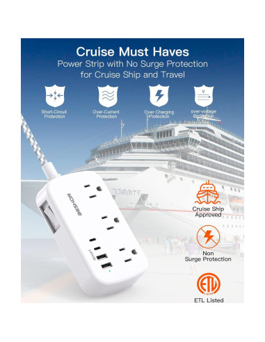 Tira de Alimentación BESHON 5FT con 6 Salidas y 4 USB