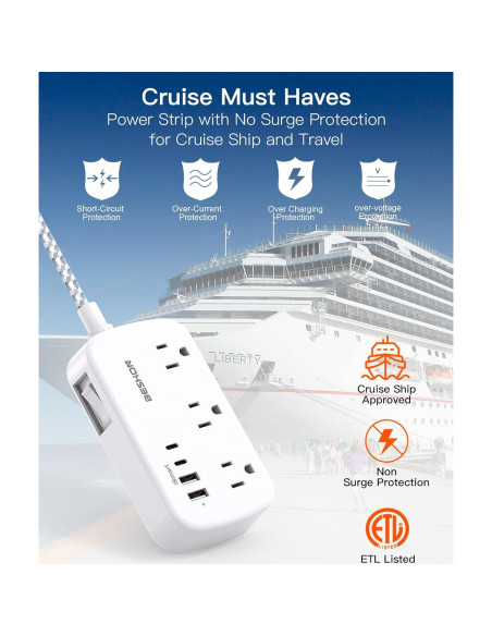 Tira de Alimentación BESHON 5FT con 6 Salidas y 4 USB