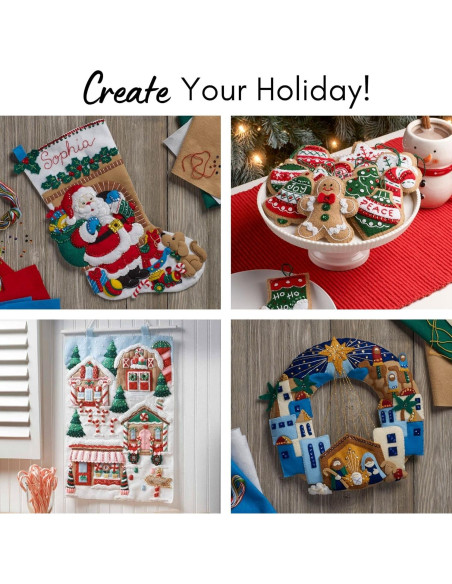 Kit de Adornos de Fieltro Bucilla Tesoros del Árbol de Santa - 6 Piezas