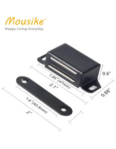 Imanes de Gabinete Mousike 30 lbs Negros para Puertas 8 Paquete 2