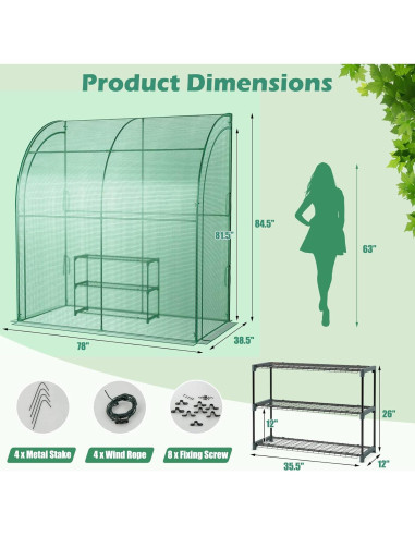 Invernadero Mini de Pared Safstar 2.13x1.07x2.13m con Estante 3 Niveles