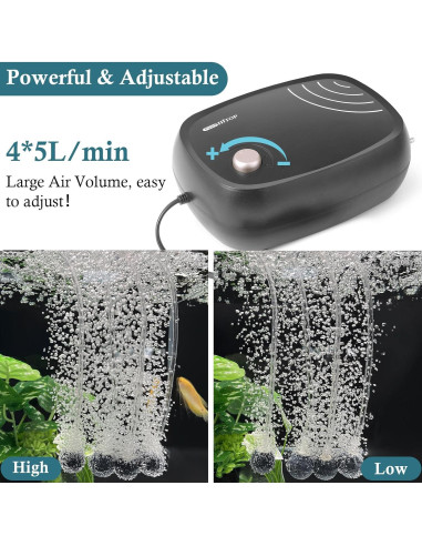 Bomba de Aire HITOP 10W 1219L/h 4 Salidas para Acuario