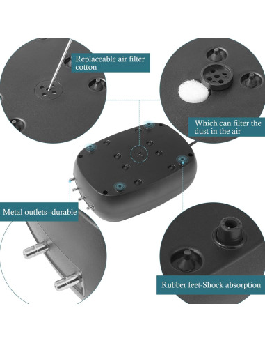 Bomba de Aire HITOP 10W 1219L/h 4 Salidas para Acuario
