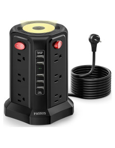 Torre de Regleta de Sobretensión PASSUS 12 Salidas AC 5 USB 3.05m