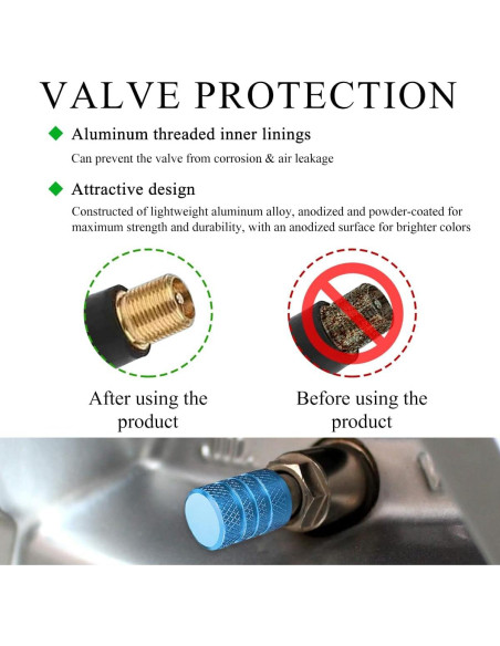 5 Tapones de Válvula de Neumático Yourkar Aluminio Azul Cielo