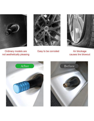 5 Tapones de Válvula de Neumático Yourkar Aluminio Azul Cielo