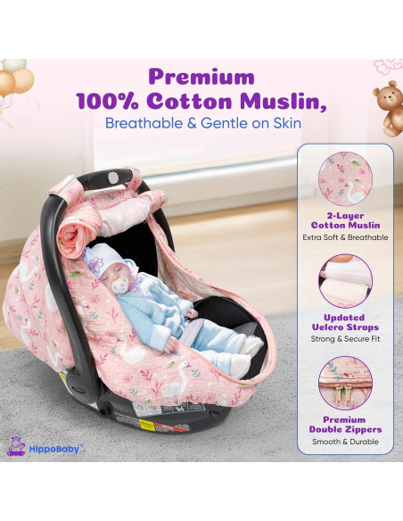 Funda de Asiento de Coche Muselina HippoBaby Flechas 100% Algodón