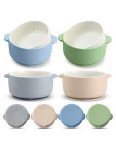 Cuencos de Porcelana para Niños Domensi 4 Piezas Antideslizantes