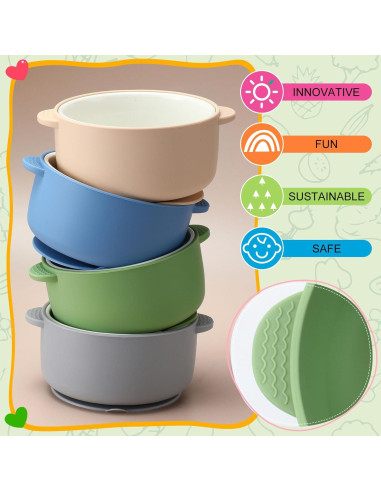 Cuencos de Porcelana para Niños Domensi 4 Piezas Antideslizantes