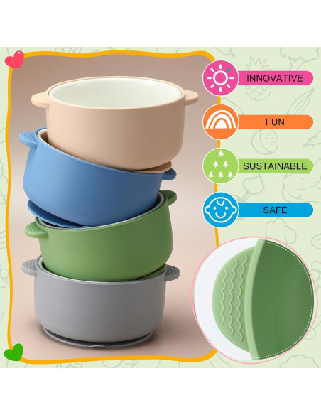 Cuencos de Porcelana para Niños Domensi 4 Piezas Antideslizantes