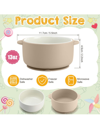 Cuencos de Porcelana para Niños Domensi 4 Piezas Antideslizantes