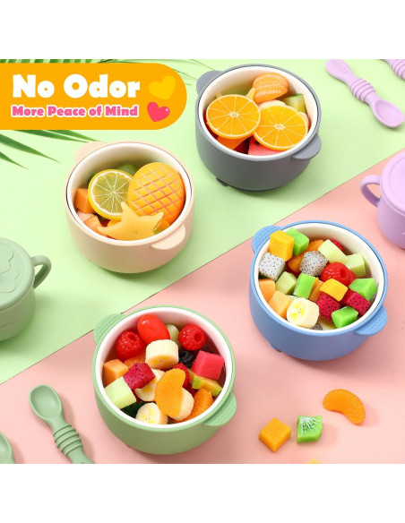 Cuencos de Porcelana para Niños Domensi 4 Piezas Antideslizantes