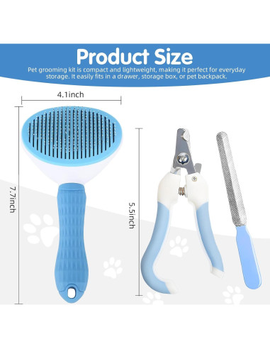 Kit de Acicalamiento para Mascotas Aglads - Cepillo, Cortauñas y Peine