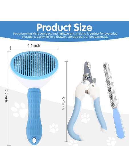 Kit de Acicalamiento para Mascotas Aglads - Cepillo, Cortauñas y Peine