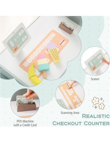 Juego de supermercado de madera Costzon con registradora y 30 accesorios