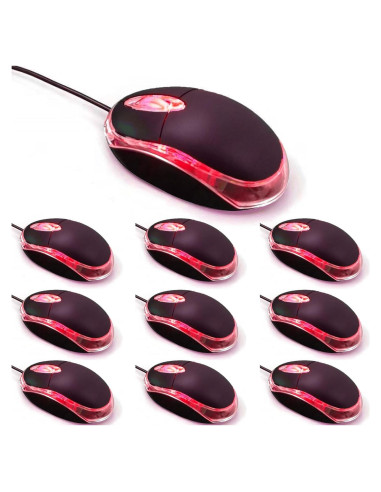 Paquete de 10 Ratones Ópticos USB Ergonómicos Guiheng Negro